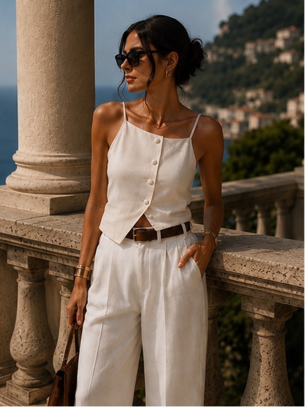 Zara Cream Textured Asymmetrical Button Camisole Top NWT Coastal Luxe Minimalist
